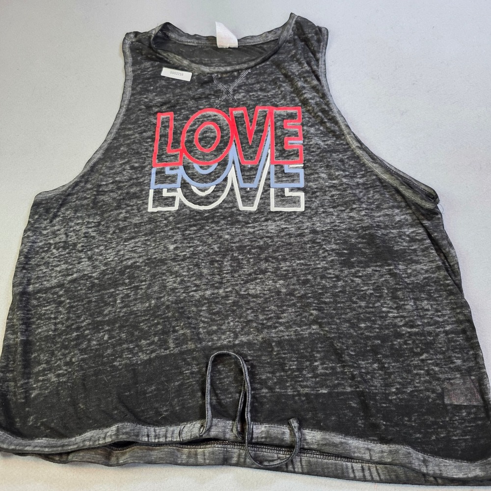 No Boundaries LOVE Graphic Muscle Tank Top Gray Burnout Tie Front XXXL 3XG